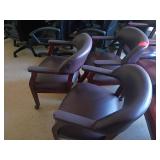 Four Leather and Wood Armchairs 24x24x