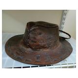 Hand-Tooled Brown Leather Western Hat
