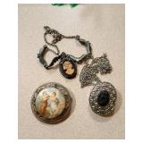 Three Vintage Cameo and Brooches