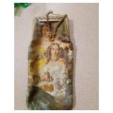 Clasp Purse with Printed Art and Gold Chain
