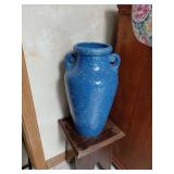 Blue Glazed Pottery Vase with Handles