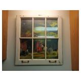 Barn Scene Painting in Old Window Frame