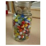 Glass Marbles in Hinged Glass Jar