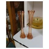 10.5in Pink Swung Glass Vases
