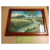 Gemstone Inlay Landscape Art, 17.5x13.5 in Frame