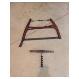 Antique Bow Saw and Wood Auger Bit Pair