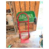 Red Hand Truck and Scotts Turf Builder Spreader