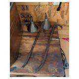 Vintage Metal Funnels and Pry Bars Lot