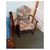 Upholstered Wooden Armchair With Floral Fabric