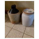 Two Stoneware Crocks With Lids