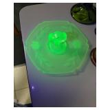 6.5in Uranium Glass Handled Cake Plate