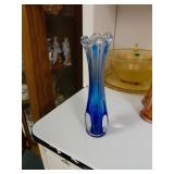 Blue Art Glass Vase, 8in Tall