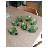 7 Green Glass Swan-Shaped Bowls