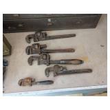 Five Vintage Pipe Wrenches Assorted Brands