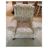 Upholstered Floral Armchair with Rolled Arms