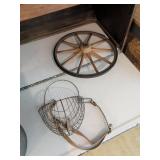 Wire Basket Muzzle and Wooden Wagon Wheel