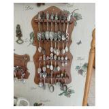Collector Souvenir Spoons With Wall Rack