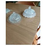 Pressed Glass Domed Butter Dishes, Pair
