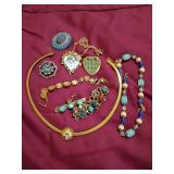 Costume Jewelry Lot With Necklaces and Pins