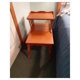 Two-Tier Wooden End Table with Turned Legs