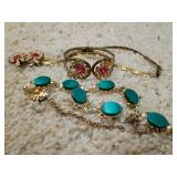 Costume Jewelry Set with Blue and Pink Accents