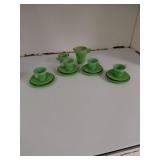 Vintage Green Marbled Toy Tea Set, 15 Pieces