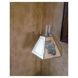 Brass Floor Lamp with Painted Glass Shade