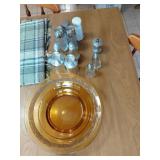 Amber Glass Bowls and Salt Pepper Shaker Set