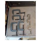 Seven Assorted Metal C-Clamps
