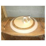 Three Plastic Lazy Susans and Wood Serving Tray