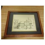 Framed Pen and Ink Drawing of House, 13x16
