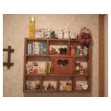 Wooden Wall Shelf with Vintage Contents