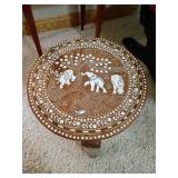 12" Wooden Table with Elephant Inlay and Floral M