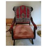 Wood Rocking Chair with Red Upholstery