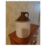 Large Stoneware Whiskey Jug with Brown Top
