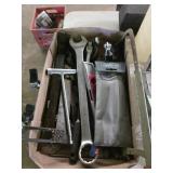 Assorted Box Misc Tools Wrenches/Handsaw/Crowbar