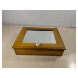 Wooden Storage Box With Mirror Lid 16x13x4"