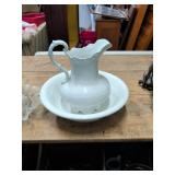 White Porcelain Water Pitcher and Basin Set