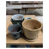 Ceramic and Metal Planter Pots, 5 Pc