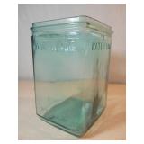 Blue Glass Jar Water Line Marked Made in USA