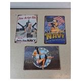 3 Pin Up Girl Navy Tin Signs