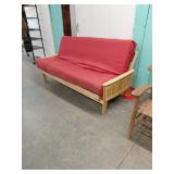 Wood Frame Futon With Red Mattress