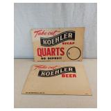 Koehler Beer Take Out Sign Pair, 18x12in