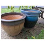Two Large Outdoor Ceramic Planters, 15-16in