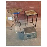 2 Plant Stands & Stool, Metal and Resin