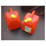 Pair Red Plastic Gas Cans with Spouts