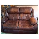 Brown Leather Reclining Love Seat Sofa