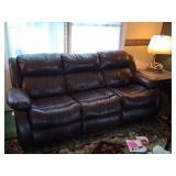 Brown Leather Reclining Couch, 75in Long