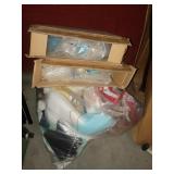 Lot: Ornaments, Ribbon, Storage