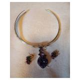 Silver Choker Set With Amethyst Pendant
